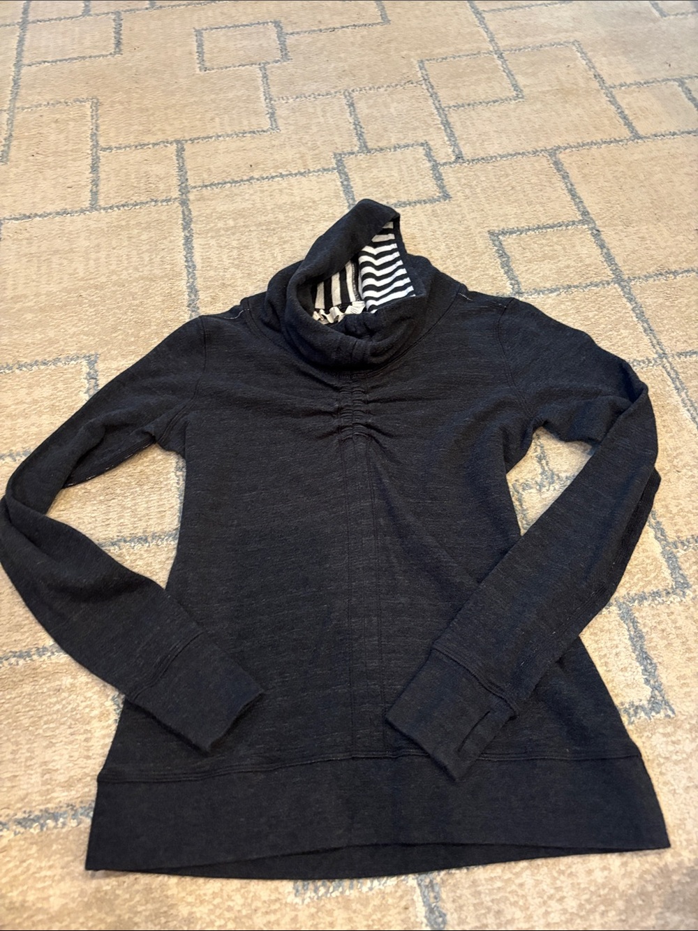 Lululemon “in a cinch” Cowl Neck Sweatshirt with reversible Striped Lining